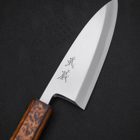 Deba White Steel #2 Kasumi Sumi Urushi Handle 120mm (4.7”)-[Musashi]-[Japanese-Kitchen-Knives]