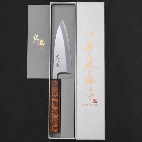 Deba White Steel #2 Kasumi Sumi Urushi Handle 120mm (4.7”)-[Musashi]-[Japanese-Kitchen-Knives]