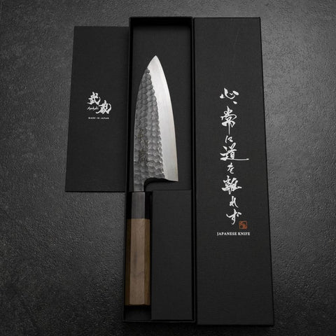 Deba White Steel #2 Kurouchi Tsuchime Walnut Handle 150mm (5.9”)-[Musashi]-[Japanese-Kitchen-Knives]