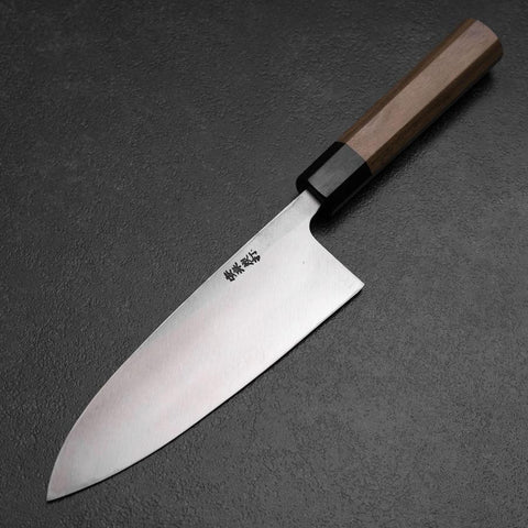 Deba White Steel #2 Kurouchi Tsuchime Walnut Handle 180mm (7”)-[Musashi]-[Japanese-Kitchen-Knives]