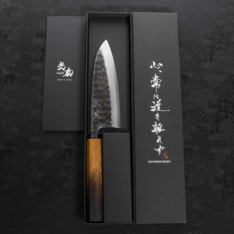 Deba White Steel #2 Kurouchi Tsuchime Yaki Urushi Handle 150mm (5.9”)-[Musashi]-[Japanese-Kitchen-Knives]