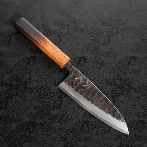 Deba White Steel #2 Kurouchi Tsuchime Yaki Urushi Handle 150mm (5.9”)-[Musashi]-[Japanese-Kitchen-Knives]