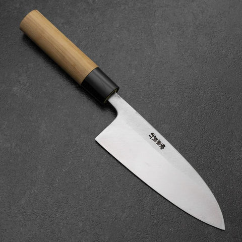 Deba White Steel #2 Left-Hand Kurouchi Tsuchime Cherry Handle 150mm (5.9”)-[Musashi]-[Japanese-Kitchen-Knives]