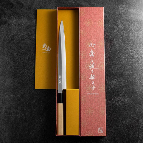 Fuguhiki White Steel #3 Kasumi Buffalo Magnolia Handle 240mm (9.4”)-[Musashi]-[Japanese-Kitchen-Knives]
