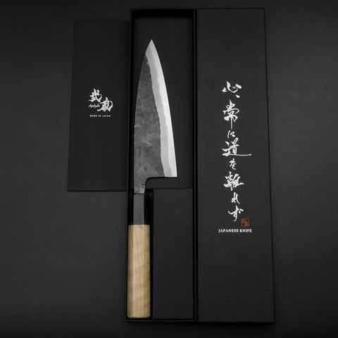 Funayuki Sabaki Blue Steel #1 Kurouchi Buffalo Magnolia Handle 160mm (6.3”)-[Musashi]-[Japanese-Kitchen-Knives]