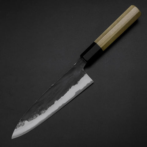 Funayuki Sabaki Blue Steel #1 Kurouchi Buffalo Magnolia Handle 165mm (6.5”)-[Musashi]-[Japanese-Kitchen-Knives]