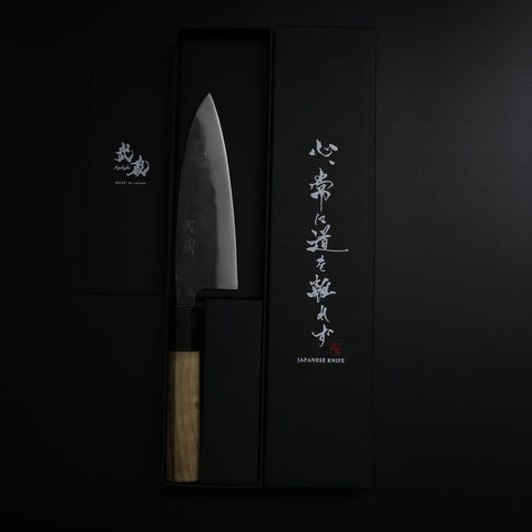 Funayuki White Steel #2 Kurouchi Buffalo Magnolia Handle 150mm (5.9”)-[Musashi]-[Japanese-Kitchen-Knives]