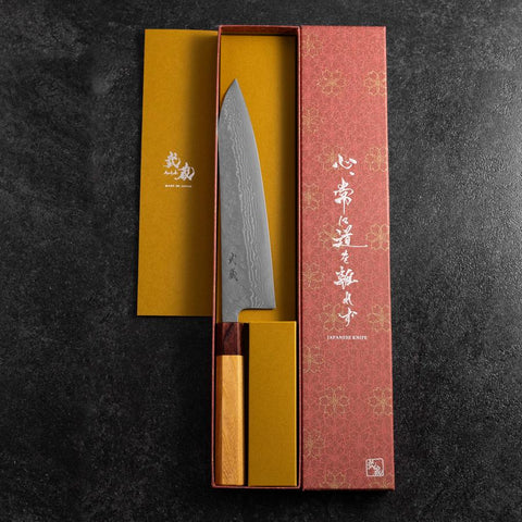 Gyuto 440C Nashiji Damascus Zelkova Handle 210mm (8.3”)-[Musashi]-[Japanese-Kitchen-Knives]