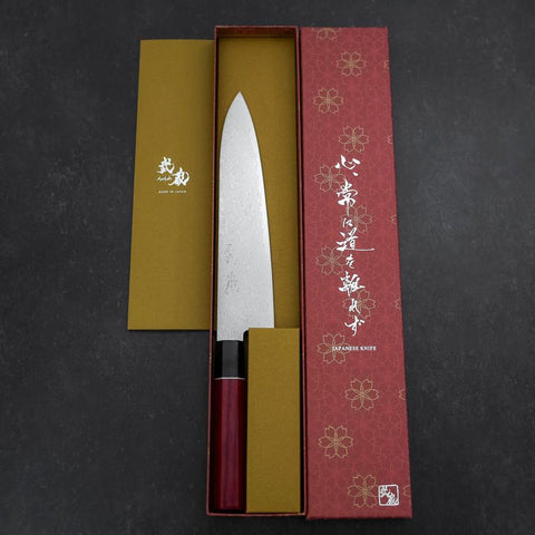 Gyuto AUS-10 Damascus Red Cherry Handle 210mm (8.3”)-[Musashi]-[Japanese-Kitchen-Knives]