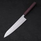 Gyuto AUS-10 Mirror Tsuchime Damascus Purple Urushi Handle 210mm (8.3”)-[Musashi]-[Japanese-Kitchen-Knives]