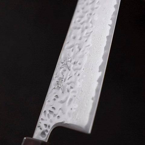 Gyuto AUS-10 Mirror Tsuchime Damascus Purple Urushi Handle 210mm (8.3”)-[Musashi]-[Japanese-Kitchen-Knives]