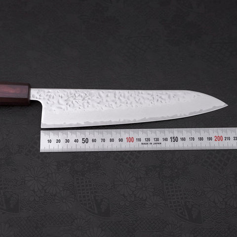Gyuto AUS-10 Mirror Tsuchime Damascus Purple Urushi Handle 210mm (8.3”)-[Musashi]-[Japanese-Kitchen-Knives]