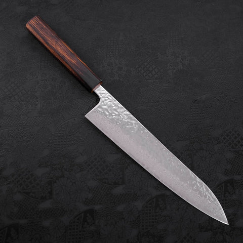 Gyuto AUS-10 Mirror Tsuchime Damascus Sumi Urushi Handle 240mm (9.4”)-[Musashi]-[Japanese-Kitchen-Knives]