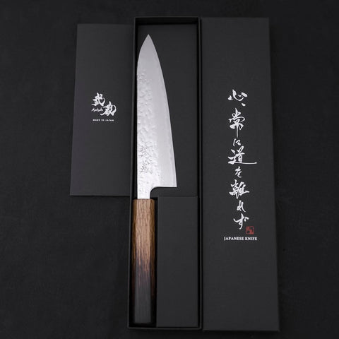 Gyuto AUS-10 Mirror Tsuchime Damascus Yaki Urushi Handle 180mm (7”)-[Musashi]-[Japanese-Kitchen-Knives]