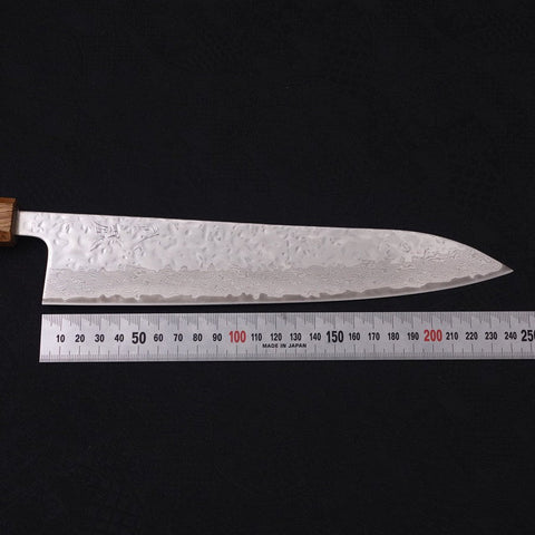 Gyuto AUS-10 Mirror Tsuchime Damascus Yaki-Urushi Handle 240mm (9.4”)-[Musashi]-[Japanese-Kitchen-Knives]