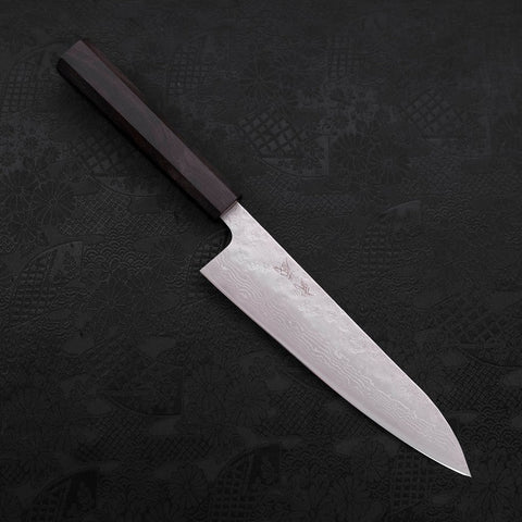 Gyuto AUS-10 Nashiji Damascus Ebony Handle 180mm (7”)-[Musashi]-[Japanese-Kitchen-Knives]