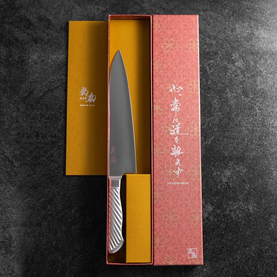 Gyuto AUS-10 Polished All-Stainless Handle 210mm (8.3”)-[Musashi]-[Japanese-Kitchen-Knives]