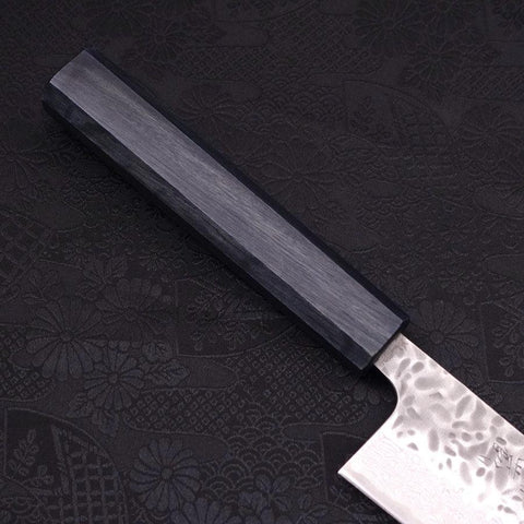 Gyuto AUS-10 Tsuchime Damascus Dark-Blue Urushi Handle 210mm (8.3”)-[Musashi]-[Japanese-Kitchen-Knives]
