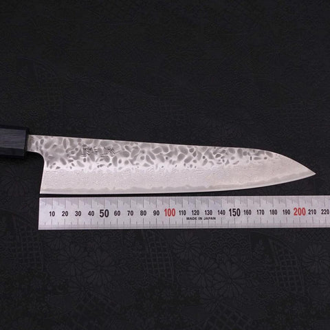 Gyuto AUS-10 Tsuchime Damascus Dark-Blue Urushi Handle 210mm (8.3”)-[Musashi]-[Japanese-Kitchen-Knives]