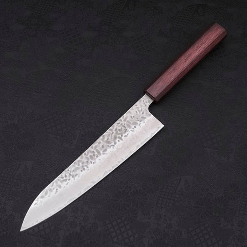 Gyuto AUS-10 Tsuchime Damascus Purple Urushi Handle 210mm (8.3”)-[Musashi]-[Japanese-Kitchen-Knives]