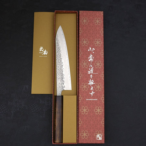 Gyuto AUS-10 Tsuchime Damascus Sumi Urushi Handle 210mm (8.3”)-[Musashi]-[Japanese-Kitchen-Knives]