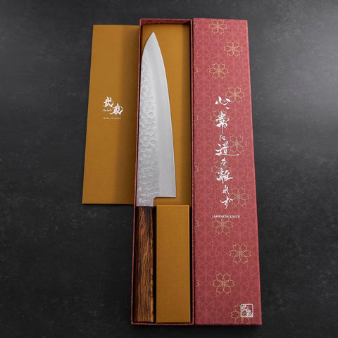 Gyuto AUS-10 Tsuchime Damascus Sumi Urushi Handle 240mm (9.4”)-[Musashi]-[Japanese-Kitchen-Knives]