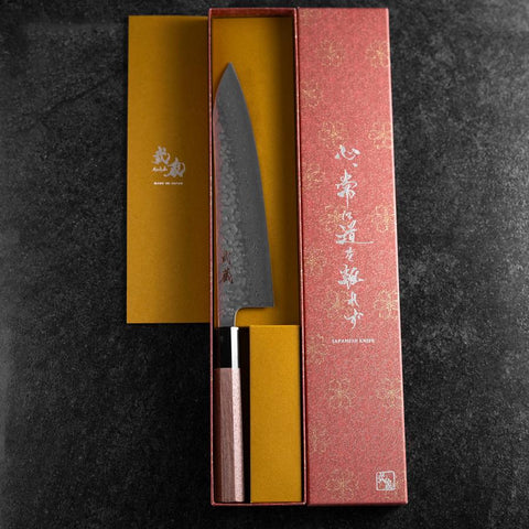 Gyuto AUS-10 Tsuchime Damascus Walnut Handle 210mm (8.3”)-[Musashi]-[Japanese-Kitchen-Knives]