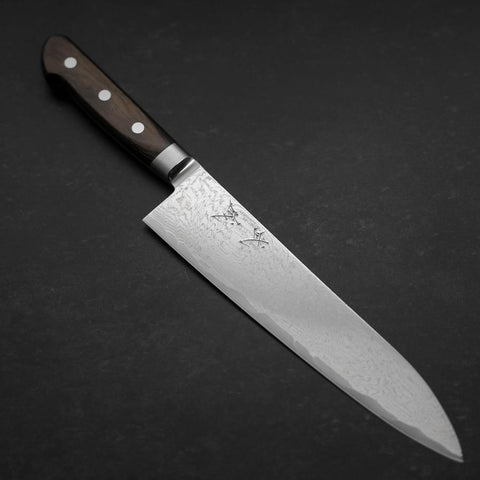 Gyuto AUS-10 Wave Nickel Damascus Western Brown Handle 210mm (8.3”)-[Musashi]-[Japanese-Kitchen-Knives]