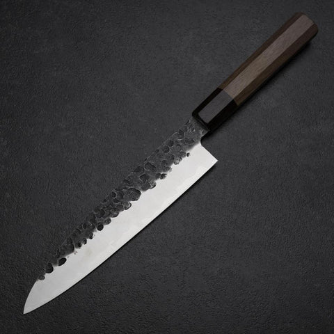 Gyuto AUS-8 Kurouchi Tsuchime Shitan Walnut Handle 200mm (7.9”)-[Musashi]-[Japanese-Kitchen-Knives]
