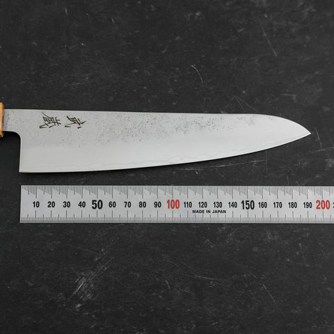 Gyuto AUS-8 Nashiji Olive Handle 195mm (7.7”)-[Musashi]-[Japanese-Kitchen-Knives]