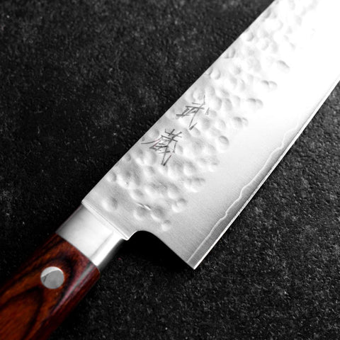 Gyuto AUS-8 Tsuchime Western Mahogany Handle 210mm (8.3”)-[Musashi]-[Japanese-Kitchen-Knives]