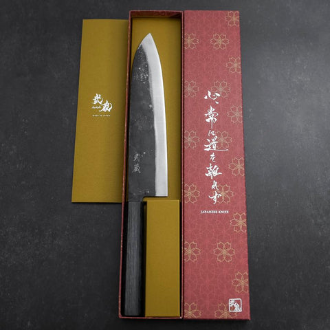 Gyuto Blue Steel #1 Kurouchi Dark Blue Urushi Handle 240mm (9.4”)-[Musashi]-[Japanese-Kitchen-Knives]