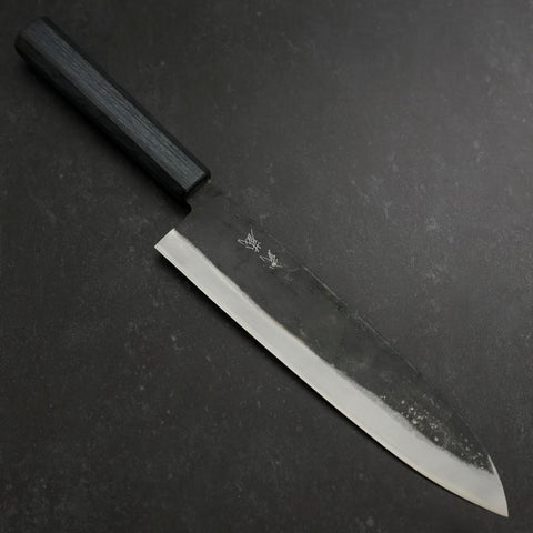 Gyuto Blue Steel #1 Kurouchi Dark Blue Urushi Handle 240mm (9.4”)-[Musashi]-[Japanese-Kitchen-Knives]