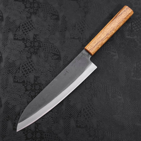 Gyuto Blue Steel #1 Kurouchi Stainless Clad Oak Handle 210mm (8.3”)-[Musashi]-[Japanese-Kitchen-Knives]