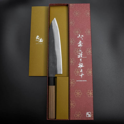 Gyuto Blue Steel #1 Kurouchi Stainless Clad Walnut Handle 210mm (8.3”)-[Musashi]-[Japanese-Kitchen-Knives]