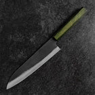 Gyuto Blue Steel #1 Kurouchi Stainless Green Urushi Handle 210mm (8.3”)-[Musashi]-[Japanese-Kitchen-Knives]