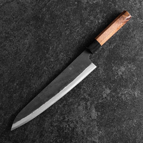 Gyuto Blue Steel #1 Kurouchi Walnut Handle 240mm (9.4”)-[Musashi]-[Japanese-Kitchen-Knives]
