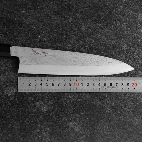 Gyuto Blue Steel #1 Suminagashi Buffalo Ebony Handle 200mm (7.9”)-[Musashi]-[Japanese-Kitchen-Knives]