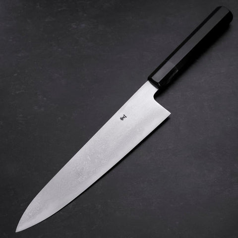Gyuto Blue Steel #1 Suminagashi Buffalo Ebony Handle 240mm (9.4”)-[Musashi]-[Japanese-Kitchen-Knives]