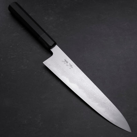 Gyuto Blue Steel #1 Suminagashi Buffalo Ebony Handle 240mm (9.4”)-[Musashi]-[Japanese-Kitchen-Knives]