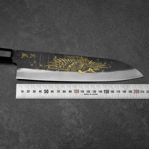 Gyuto Blue Steel #2 Kurouchi Chokin Crane Buffalo Ebony Handle 210mm (8.3”)-[Musashi]-[Japanese-Kitchen-Knives]