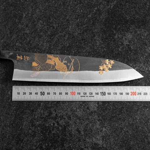 Gyuto Blue Steel #2 Kurouchi Chokin Ukiyo-E Buffalo Ebony Handle 210mm (Asamura) (8.3”)-[Musashi]-[Japanese-Kitchen-Knives]