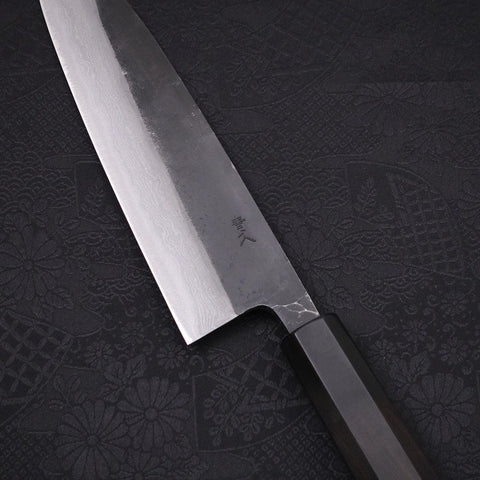 Gyuto Blue Steel #2 Kurouchi Damascus Buffalo Ebony Handle 180mm (7”)-[Musashi]-[Japanese-Kitchen-Knives]