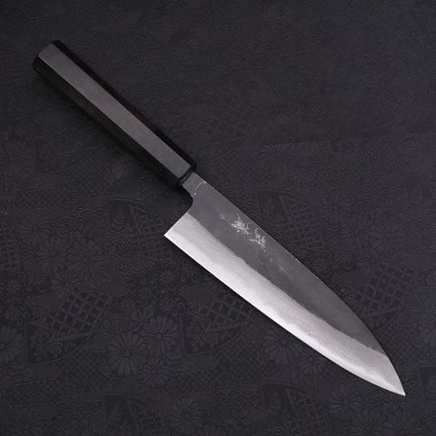 Gyuto Blue Steel #2 Kurouchi Damascus Buffalo Ebony Handle 180mm (7”)-[Musashi]-[Japanese-Kitchen-Knives]