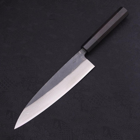 Gyuto Blue Steel #2 Kurouchi Damascus Buffalo Ebony Handle 210mm (8.3”)-[Musashi]-[Japanese-Kitchen-Knives]
