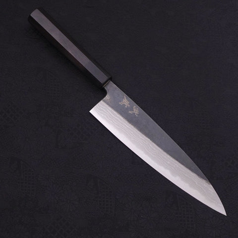 Gyuto Blue Steel #2 Kurouchi Damascus Buffalo Ebony Handle 210mm (8.3”)-[Musashi]-[Japanese-Kitchen-Knives]
