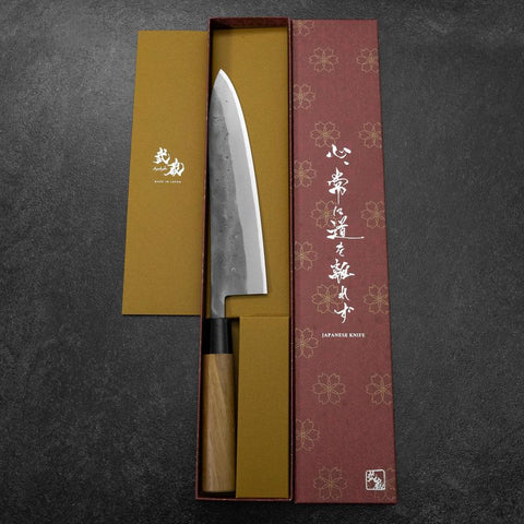 Gyuto Blue Steel #2 Nashiji Stainless Clad Yew Handle 210mm (8.3”)-[Musashi]-[Japanese-Kitchen-Knives]