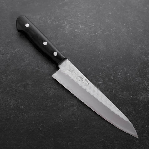 Gyuto Blue Steel #2 Stainless Clad Tsuchime Western Black Handle 180mm (7”)-[Musashi]-[Japanese-Kitchen-Knives]