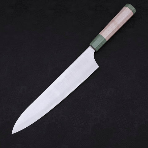 Gyuto Blue Super Polished Maple Green Handle 240mm (9.4”)-[Musashi]-[Japanese-Kitchen-Knives]