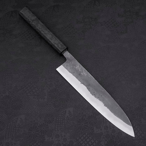 Gyuto Blue Steel #2 Kurouchi Black Ishime Urushi Handle 210M-[Musashi]-[Japanese-Kitchen-Knives]